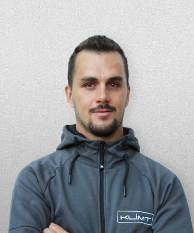 Tecnico Klimt con barba in felpa grigia